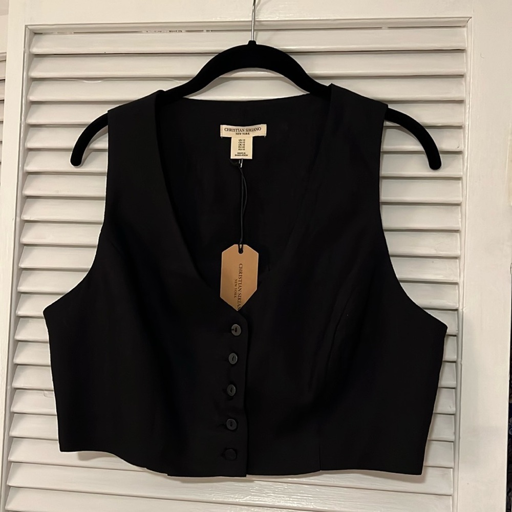 Christian Siriano crop black linen vest